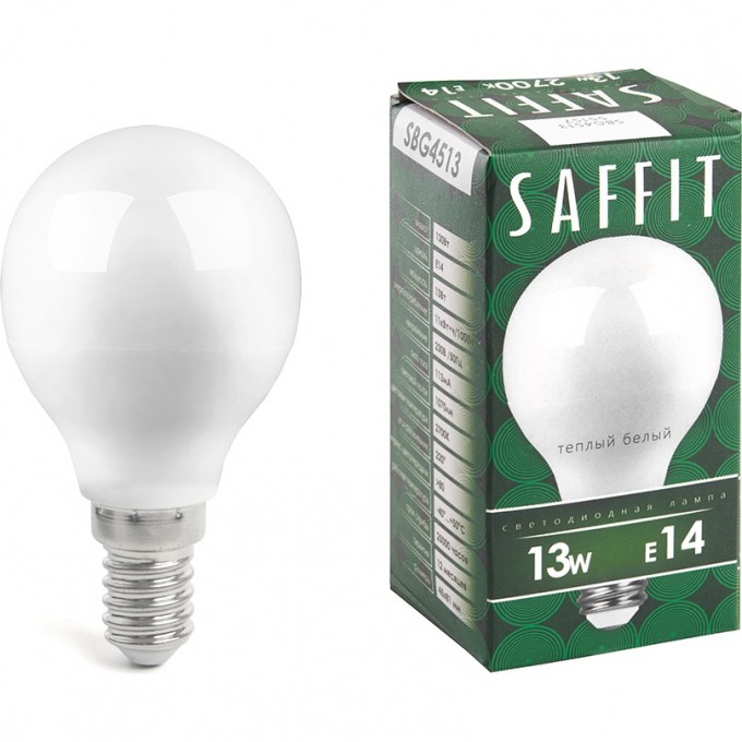 Лампа светодиодная FERON SAFFIT SBG4513 Шарик E14 13W 2700K 55157 Лампа светодиодная FERON SAFFIT SBG4513 Шарик E14 13W 2700K 55157