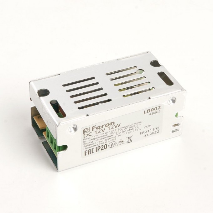 Трансформатор FERON электронный для светодиодной ленты 12W 12V (драйвер), LB002 48005